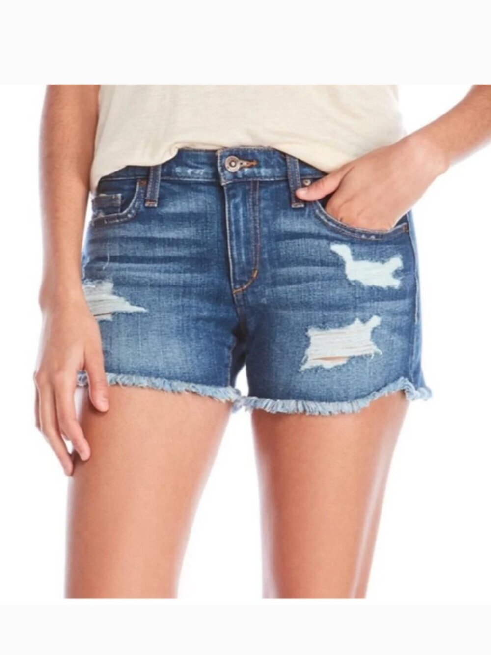 Joe's Jeans‎ Phoebe Blue Raw Hem Distressed Mid Rise Denim Jean Shorts 27”